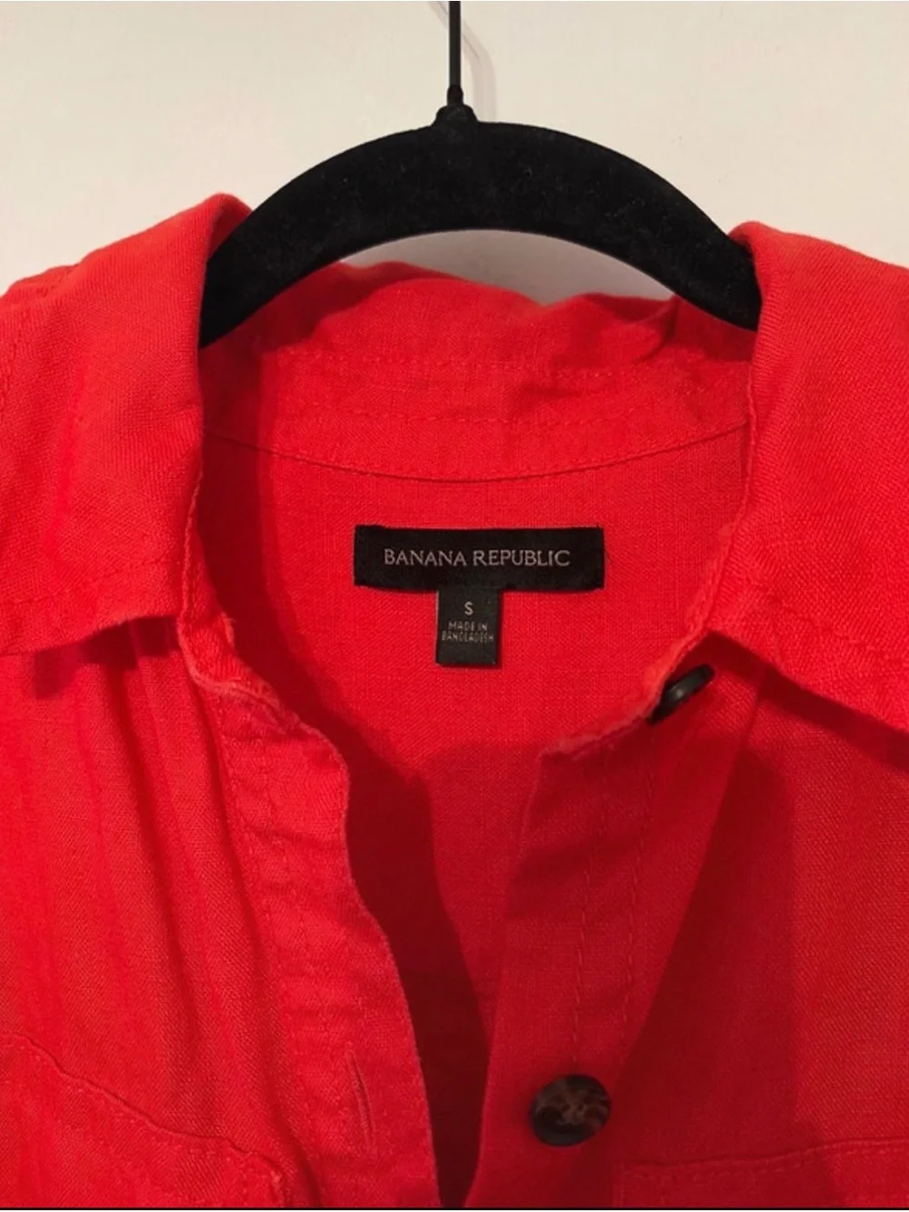 Banana Republic Red Short-Sleeve Button Romper with Self-Tie Belt